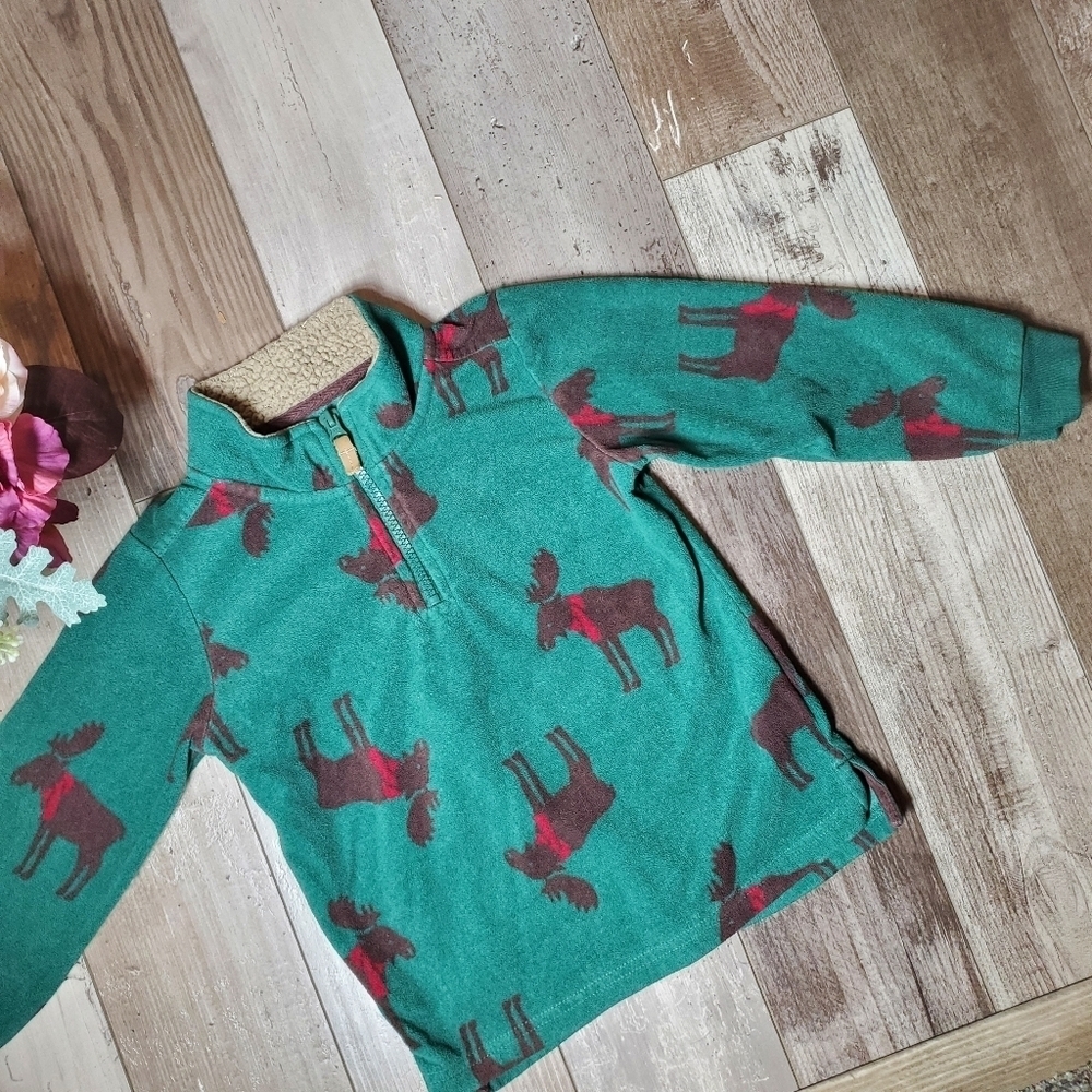 Child of Mine Carter's Moose Toddler Boy Fleece Pullover Size 4T Zip-up Green